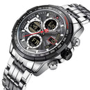 Naviforce Reloj Analógico y Digital Plateado con Correa de Acero Inoxidable, Diámetro de 46 mm, Cristal Mineral Endurecido y Resistencia al Agua 3 ATM.
