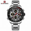 Naviforce Reloj Analógico y Digital Plateado con Correa de Acero Inoxidable, Diámetro de 46 mm, Cristal Mineral Endurecido y Resistencia al Agua 3 ATM.