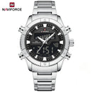 Naviforce Reloj Analógico Digital Negro con Correa de Acero Inoxidable Diámetro de 44 mm y Resistencia al Agua 3 ATM
