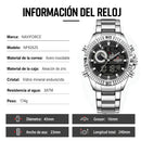 Naviforce Reloj Analógico Digital Negro con Pantalla LCD, Correa de Acero Inoxidable, Diámetro de 45 mm, Calendario y Resistencia al Agua 3 ATM.
