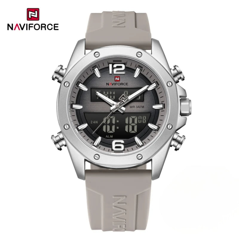 Naviforce Reloj Analógico Digital Beige con Correa de Sílice Diámetro de 44 mm y Resistencia al Agua 3 ATM