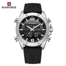 Naviforce Reloj Analógico Digital Negro Gris con Correa de Sílice Diámetro de 44 mm y Resistencia al Agua 3 ATM