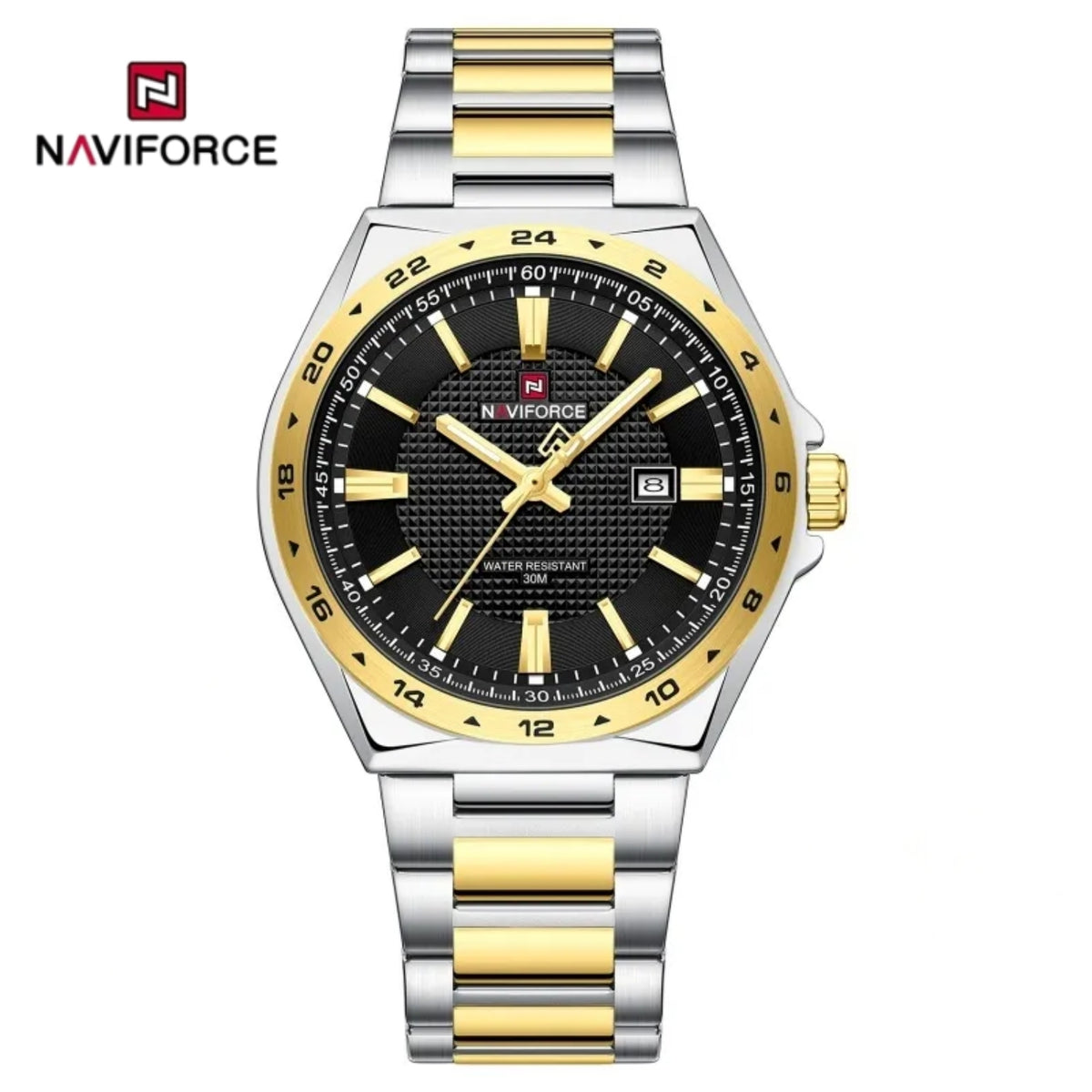 Naviforce Reloj Analógico Dorado Plateado con Correa de Acero Inoxidable, Diámetro de 40 mm y Resistencia al Agua 3 ATM