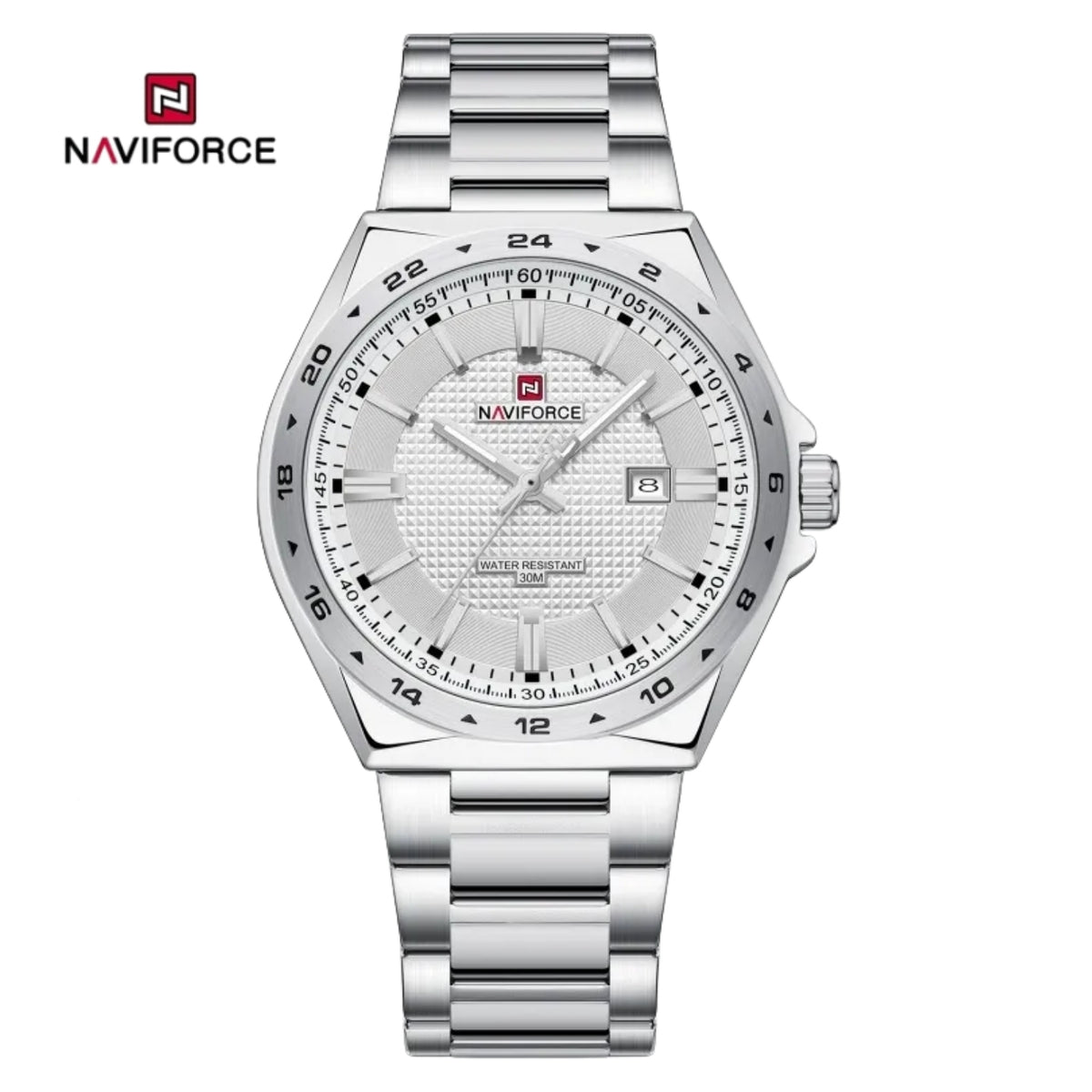 Naviforce Reloj Analógico Plateado con Correa de Acero Inoxidable, Diámetro de 40 mm y Resistencia al Agua 3 ATM
