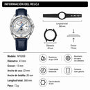 Naviforce Reloj Analógico Azul con Correa de Cuero Genuino, Diámetro de 43 mm y Resistencia al Agua 3 ATM