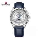 Naviforce Reloj Analógico Azul con Correa de Cuero Genuino, Diámetro de 43 mm y Resistencia al Agua 3 ATM