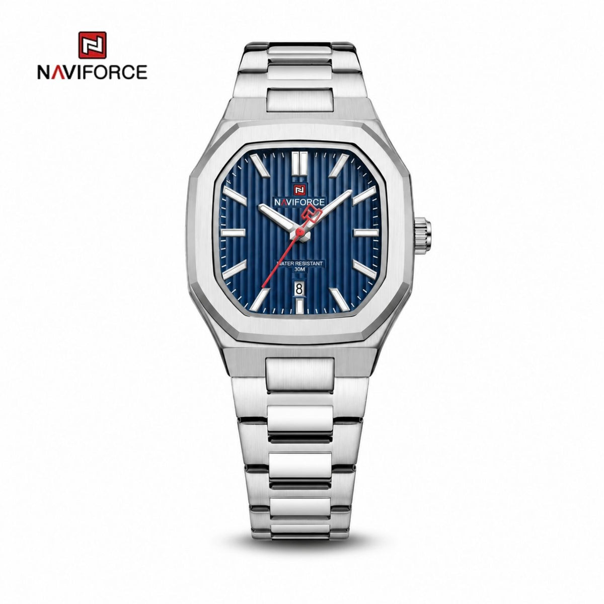 Naviforce Reloj de Cuarzo Color Azul de Acero Inoxidable con Pantalla de Vidrio, Movimiento Japonés y Calendario.