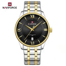 Naviforce Reloj Analógico Dorado Plateado con Correa de Acero Inoxidable Diámetro de 42 mm Calendario y Resistencia al Agua 3 ATM