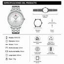 Naviforce Reloj Analógico Blanco con Correa de Acero Inoxidable Diámetro de 42 mm Calendario y Resistencia al Agua 3 ATM