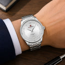 Naviforce Reloj Analógico Blanco con Correa de Acero Inoxidable Diámetro de 42 mm Calendario y Resistencia al Agua 3 ATM