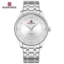 Naviforce Reloj Analógico Blanco con Correa de Acero Inoxidable Diámetro de 42 mm Calendario y Resistencia al Agua 3 ATM