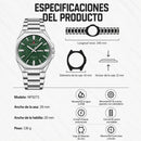 Naviforce Reloj Analógico Verde con Caja y Correa de Acero Inoxidable, Diámetro de 41 mm, Calendario y Resistencia al Agua 3 ATM.