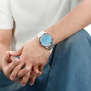 Naviforce Reloj Analógico Azul Plateado con Caja y Correa de Acero Inoxidable, Diámetro de 41 mm, Calendario y Resistencia al Agua 3 ATM.