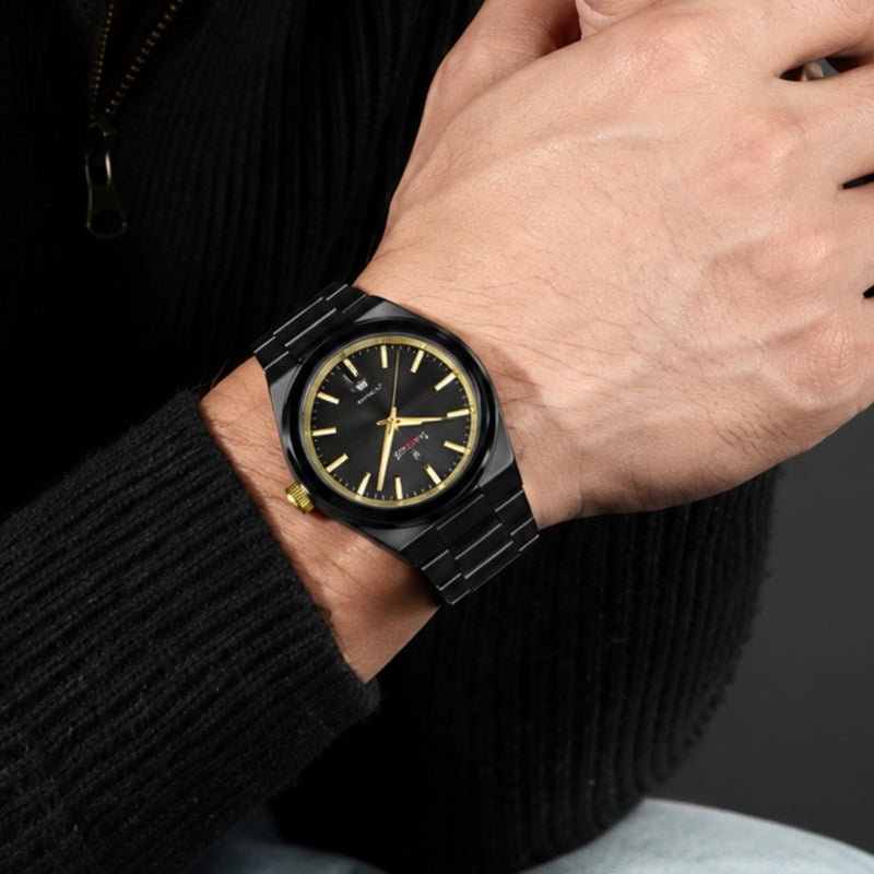 Naviforce Reloj Analógico Negro con Correa de Acero Inoxidable, Diámetro de 41 mm y Resistencia al Agua 3 ATM