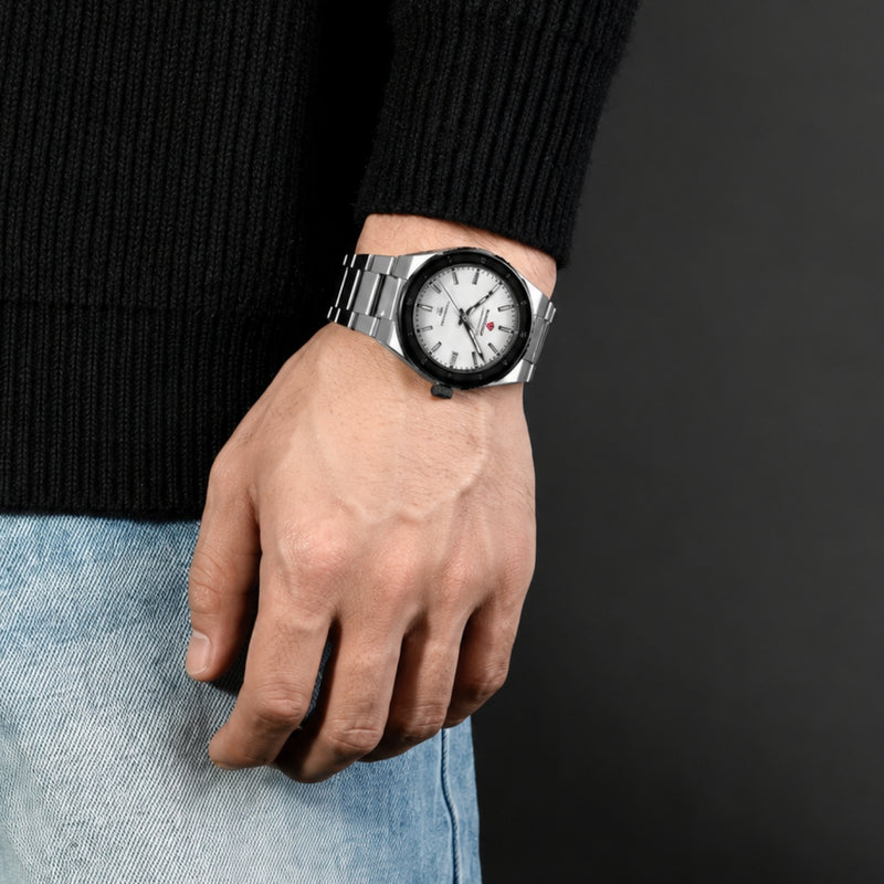 Naviforce Reloj Analógico Plateado Negro con Correa de Acero Inoxidable, Diámetro de 41 mm y Resistencia al Agua 3 ATM