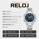 Naviforce Reloj Analógico Digital Plateado Negro con Correa de Acero Inoxidable, Diámetro de 44 mm y Resistencia al Agua 3 ATM.