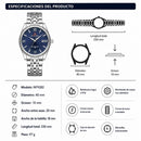Reloj Naviforce de Acero Inoxidable Color Plata Azul con Movimiento Japonés Seiko VX32, Calendario, Diámetro de 40 mm y Resistencia al Agua 3 ATM