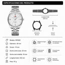 Reloj Naviforce de Acero Inoxidable Color Plata con Movimiento Japonés Seiko VX32, Calendario, Diámetro de 40 mm y Resistencia al Agua 3 ATM