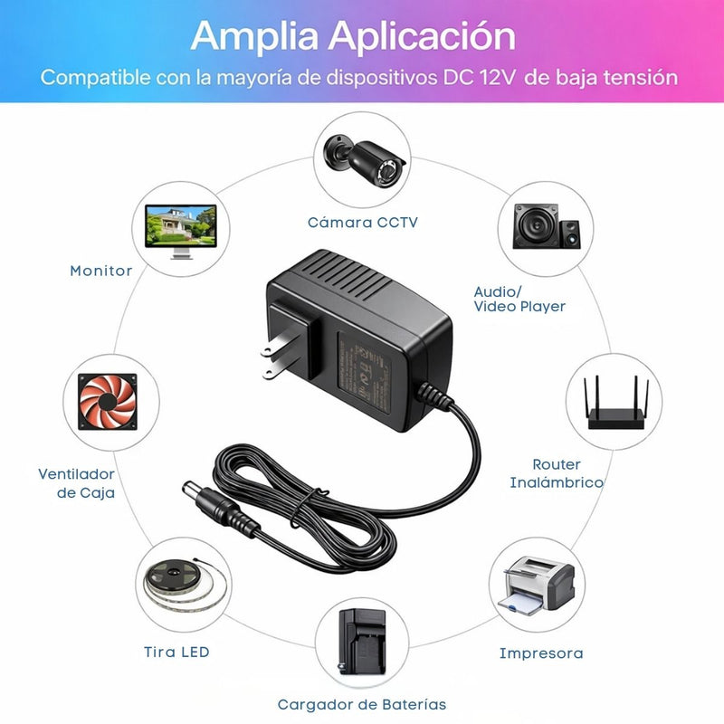 Adaptador de Corriente 12V 3A para Cámaras CCTV, Fuente de Poder con Protección Contra Sobrecarga