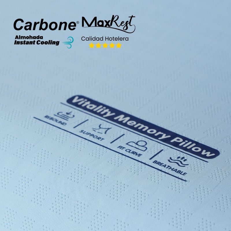 Almohada Cervical Azul Carbone MaxRest. Memory Foam Hipoalergénica con Enfriamiento Instantáneo y Curva Ergonómica. Calidad Hotelera 5 Estrellas.