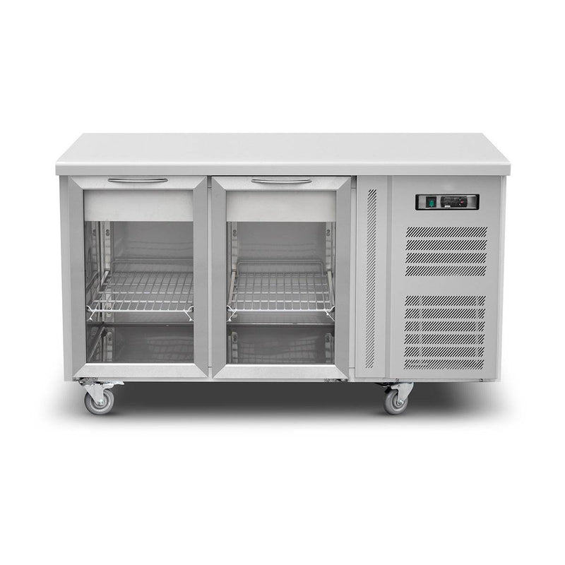 Mesa Refrigerador Industrial Acero Inox 2 Puerta Vidrio +2~+8℃  1360*700*850 Mm Ventilación Interna