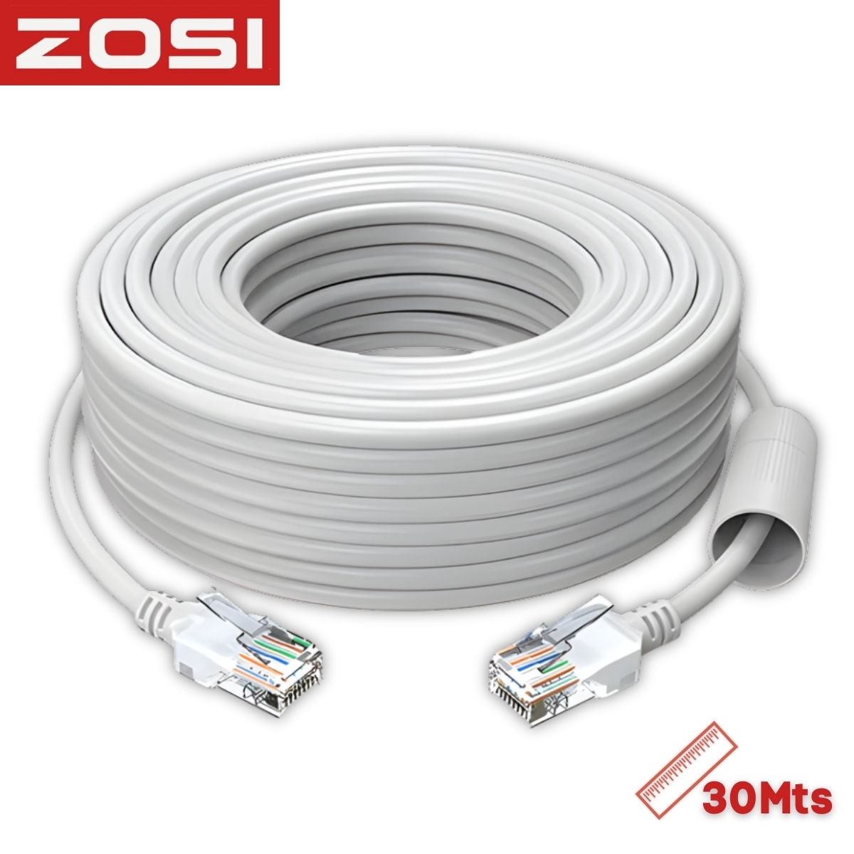 Cable Ethernet Cat5e 30 Metros Alta Velocidad 1000Mbps. Material Cobre Libre de Oxígeno 24AWG. Uso Interior y Exterior. Certificación ROHS