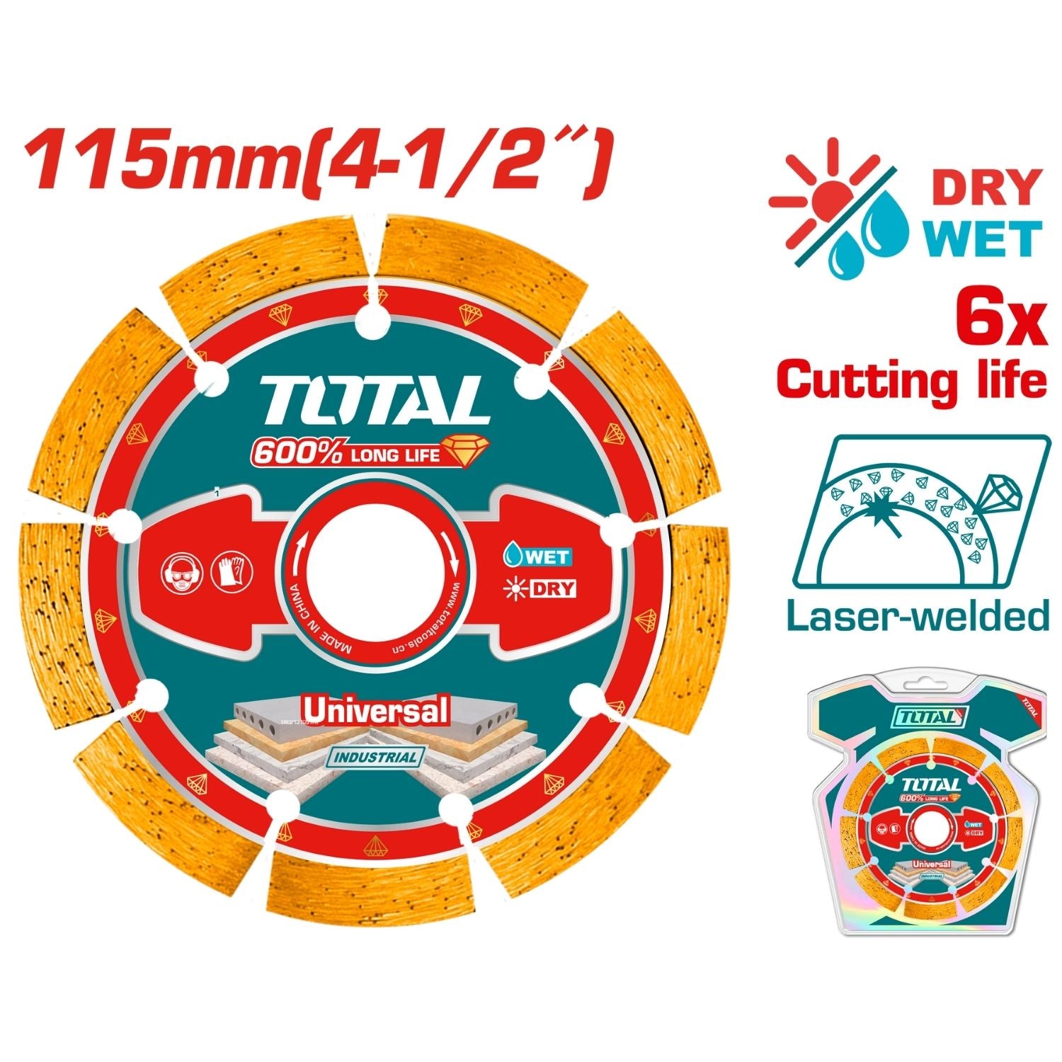 Disco de diamante para mármol y granito 4 1/2" Ancho de la hoja 10mm  Corte seco y húmedo.