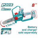 Motosierra de 8" 20V Motor sin escobillas. Batería y cargador por separado.