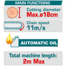 Sierra de Podar Telescópica Inalámbrica 20V. Motor sin Escobillas. Barra de 8″. Alcance de 2 m. No Incluye Batería ni Cargador. Podadora de Altura.