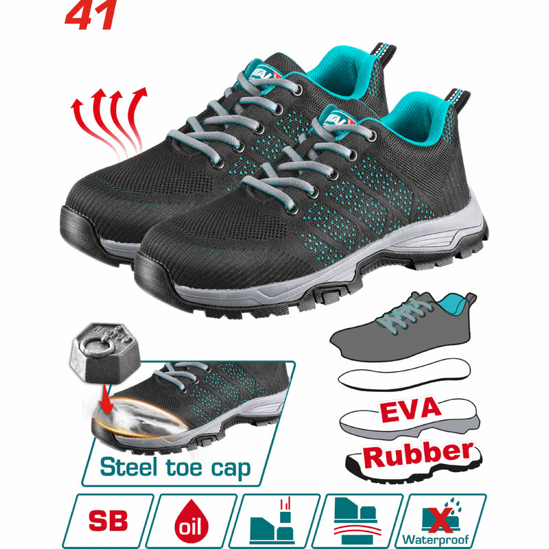 Zapatillas de Seguridad TOTAL. Talla 41.  Alta Calidad. Punta de Acero + Anticlavos + Antiresbalante