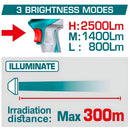 Lámpara de Trabajo Inalámbrica 20V. 2500 Lumens. Cabeza Giratoria de 130°. No Incluye Cargador ni Batería. Linterna.