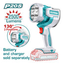 Lámpara de Trabajo Inalámbrica 20V. 2500 Lumens. Cabeza Giratoria de 130°. No Incluye Cargador ni Batería. Linterna.