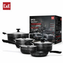 Ollas y Sartenes Antiadherentes Con Tapas de Vidrio y Mangos de Baquelita, Cocina Saludable y Fácil Limpieza. Set de 9 piezas. 2.2mm Grosor. Color Negro.