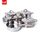Ollas y Sartenes de Acero Inoxidable con Tapas Metálicas. Set de 11 piezas. 100% Libre de Teflón. 0.6mm De Espesor