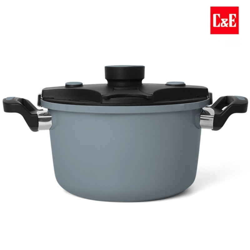 Olla de Micro Presión 24 cm Antiadherente. Olla para Sopa Multifuncional de 6L y Espesor 2.9 mm. Color Azul