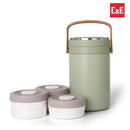 Recipiente Térmico para Alimentos 2.4L con 3 Contenedores Internos. Termo de Conservación de Calor Para Almuerzo, Lunch. Color Verde
