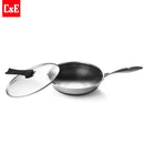 Wok Antiadherente de Acero Inoxidable de 3 Capas 32 cm (12.5") con Tapa de Vidrio Templado. Mango de Acero Inoxidable. Grosor 2.2 mm.