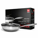 Wok Antiadherente de Acero Inoxidable de 3 Capas 32 cm (12.5") con Tapa de Vidrio Templado. Mango de Acero Inoxidable. Grosor 2.2 mm.