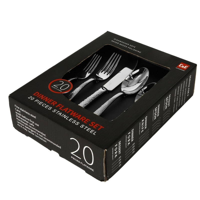 Cubiertos de Acero Inoxidable 20 Piezas. Set Completo para Mesa Ideal Para 4 Personas. Resistente, Brillante Y Apto Para Lavavajillas.