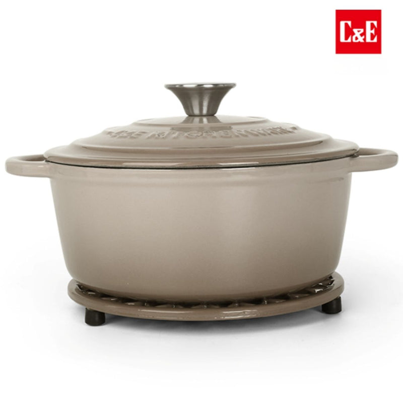 Olla de Hierro Fundido Esmaltada 24 cm Color Beige con Tapa. Libre de Teflon. Espesor 3.2 mm. Incluye Soporte para Olla