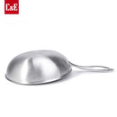 Wok de Acero Inoxidable de 3 Capas  con Tapa de Vidrio Templado 32 cm (12.5"). Sartén Antiadherente Multicapa de 2.2 mm