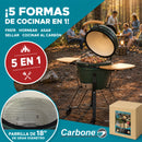 Parrilla tipo Kamado Ahumador de Cerámica 18”. BBQ Asador de Carbón con Termómetro, Mesas Laterales y Ruedas para Barbacoa.