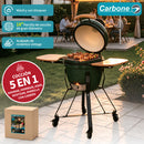 Parrilla tipo Kamado Ahumador de Cerámica 18”. BBQ Asador de Carbón con Termómetro, Mesas Laterales y Ruedas para Barbacoa.