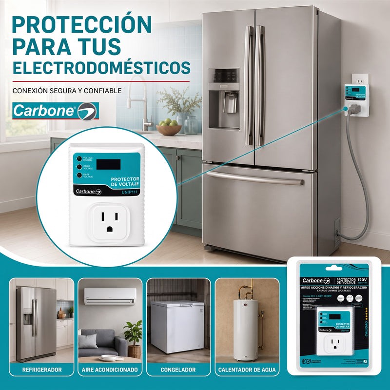 Protector De Voltaje 120V - 50/60Hz.Corriente 15A. Para Aires Acondicionados y Equipos de Refrigeración con Retardo 180Seg (3Min)