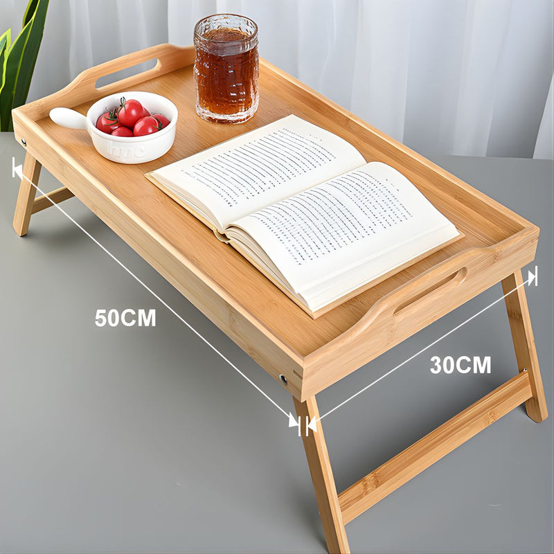Mesa Bandeja De Bambú Para Cama Con Patas Plegables (50x30cm). Mesita de Desayuno Portátil. Ideal Para Laptop, Comer Y Leer En Cama.