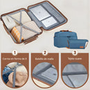 Maletas Equipaje De Viaje Con Candado De Combinación Integrado. Set De 3 Maletas Rígidas 20” 24” 28” Con Ruedas 360° + 2 Bolsos De Mano (5 Piezas). Color azul.