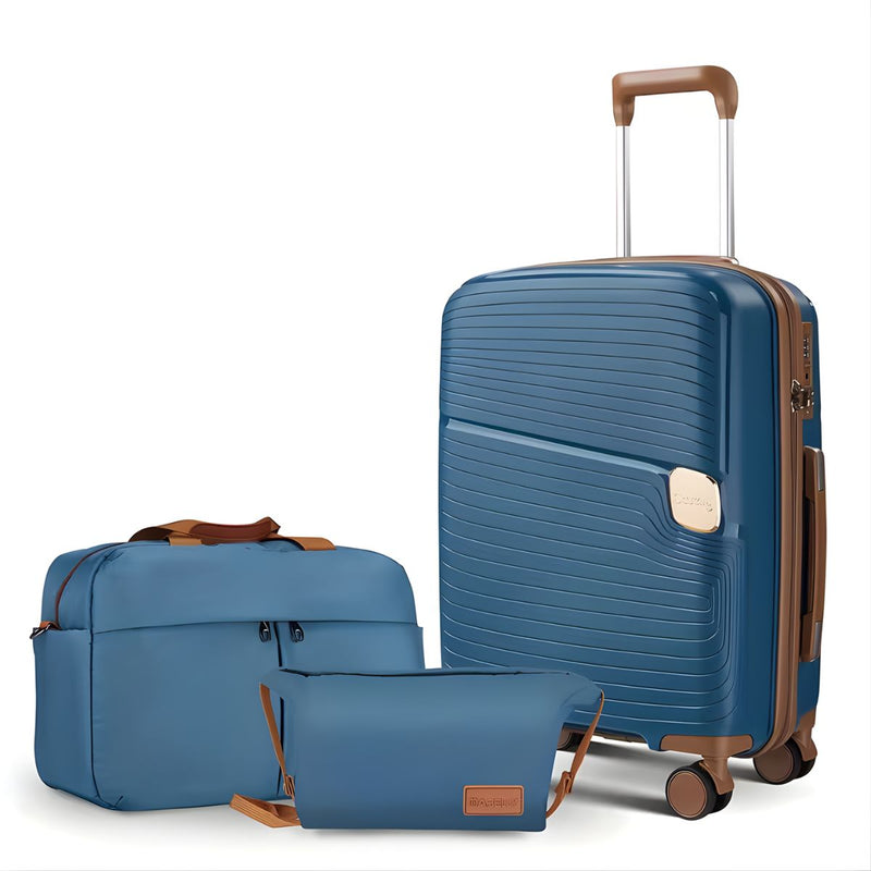 Maletas Equipaje De Viaje Con Candado De Combinación Integrado. Set De 3 Maletas Rígidas 20” 24” 28” Con Ruedas 360° + 2 Bolsos De Mano (5 Piezas). Color azul.