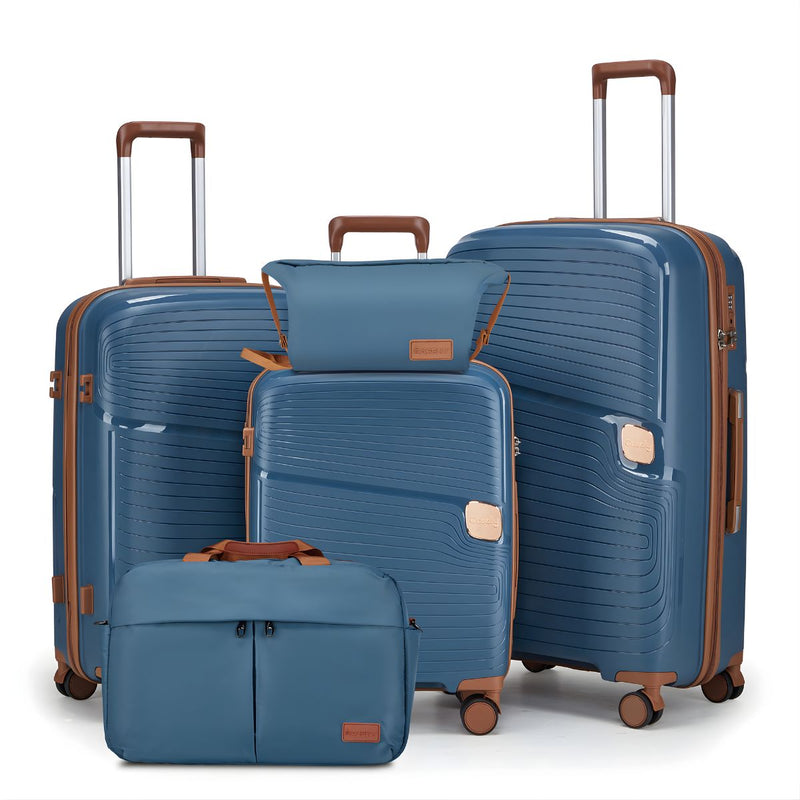 Maletas Equipaje De Viaje Con Candado De Combinación Integrado. Set De 3 Maletas Rígidas 20” 24” 28” Con Ruedas 360° + 2 Bolsos De Mano (5 Piezas). Color azul.