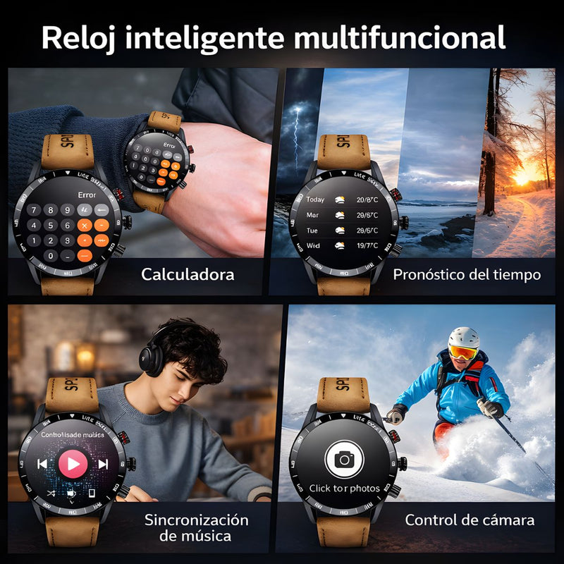 Smartwatch Con Llamadas Bluetooth Y Pantalla HD 1.32”. Reloj Inteligente IP67 Con Monitor De Ritmo Cardíaco Y Carga Magnética. Color Marrón Con Negro.