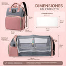 Mochila Pañalera Multifuncional Para Bebé Con Cuna Portátil +mosquitera. Bolso con Cambiador, Puerto USB y Bolsillos Térmicos. Morral Color rosado.
